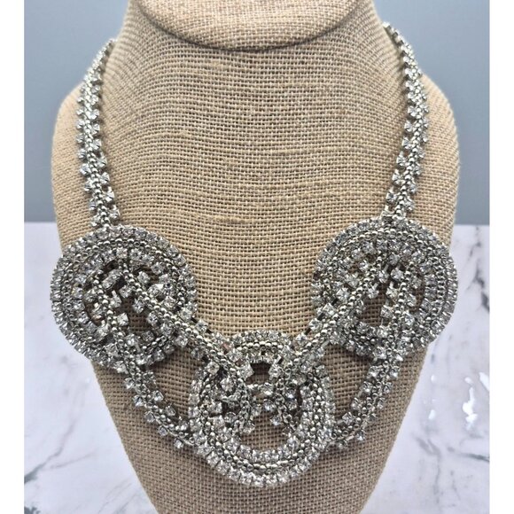 Silver Tone Crystal Statement Necklace Large Links Runway 20" Prom Clubwear - Picture 5 of 8
